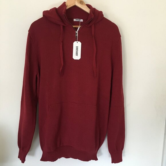 COOFANDY Men's Knitted Hoodie Pullover Long Sleeve Turtleneck Sweater Red M - Picture 1 of 4